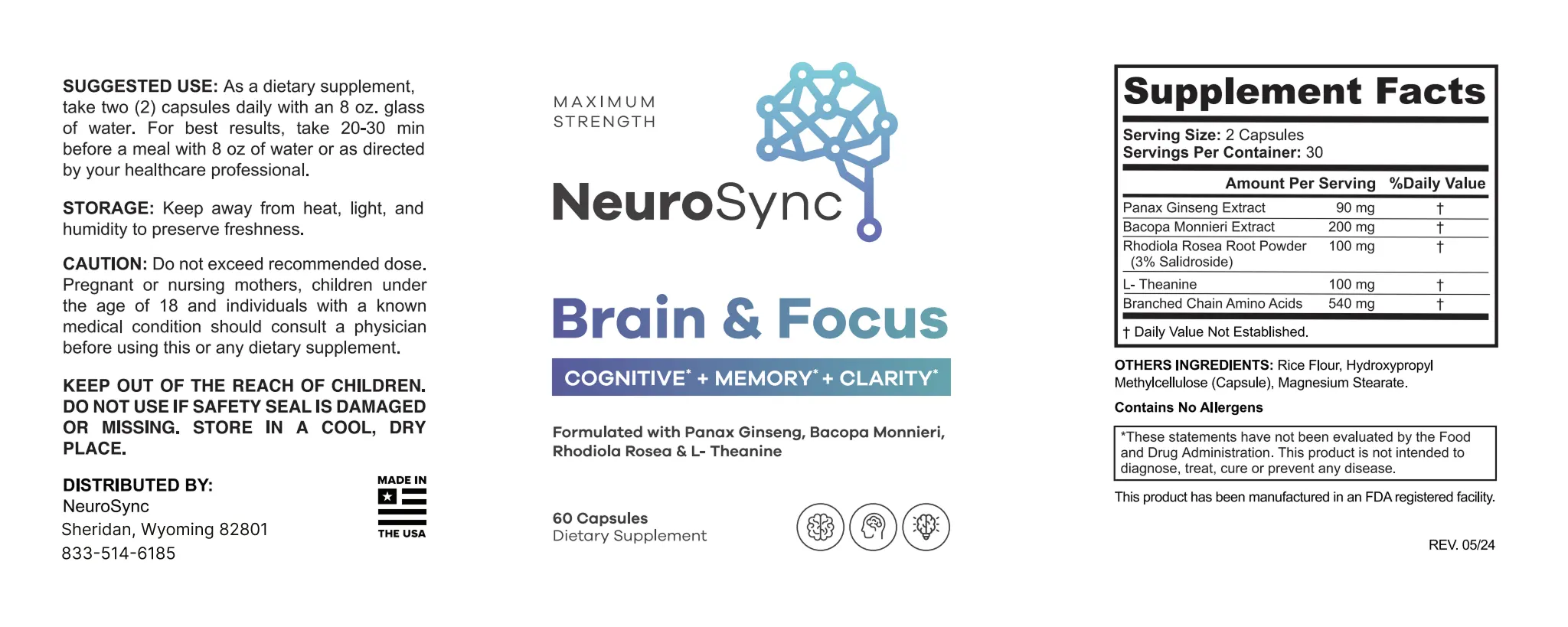 NeuroSync Brain & Focus ingredients